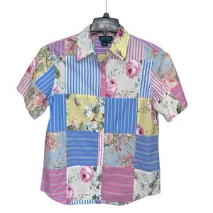 Lauren Ralph‎ Lauren Floral Patchwork Short Sleeve Shirt Women's Size Medium